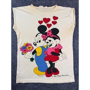 Vintage Disney Mickey Minnie Mouse Tank Top Womens S Cream Graphic Y2K